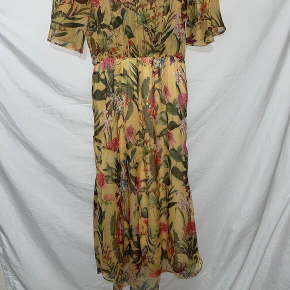 Zara Floral Yellow Chiffon Midi Dress - Picture 2 of 3